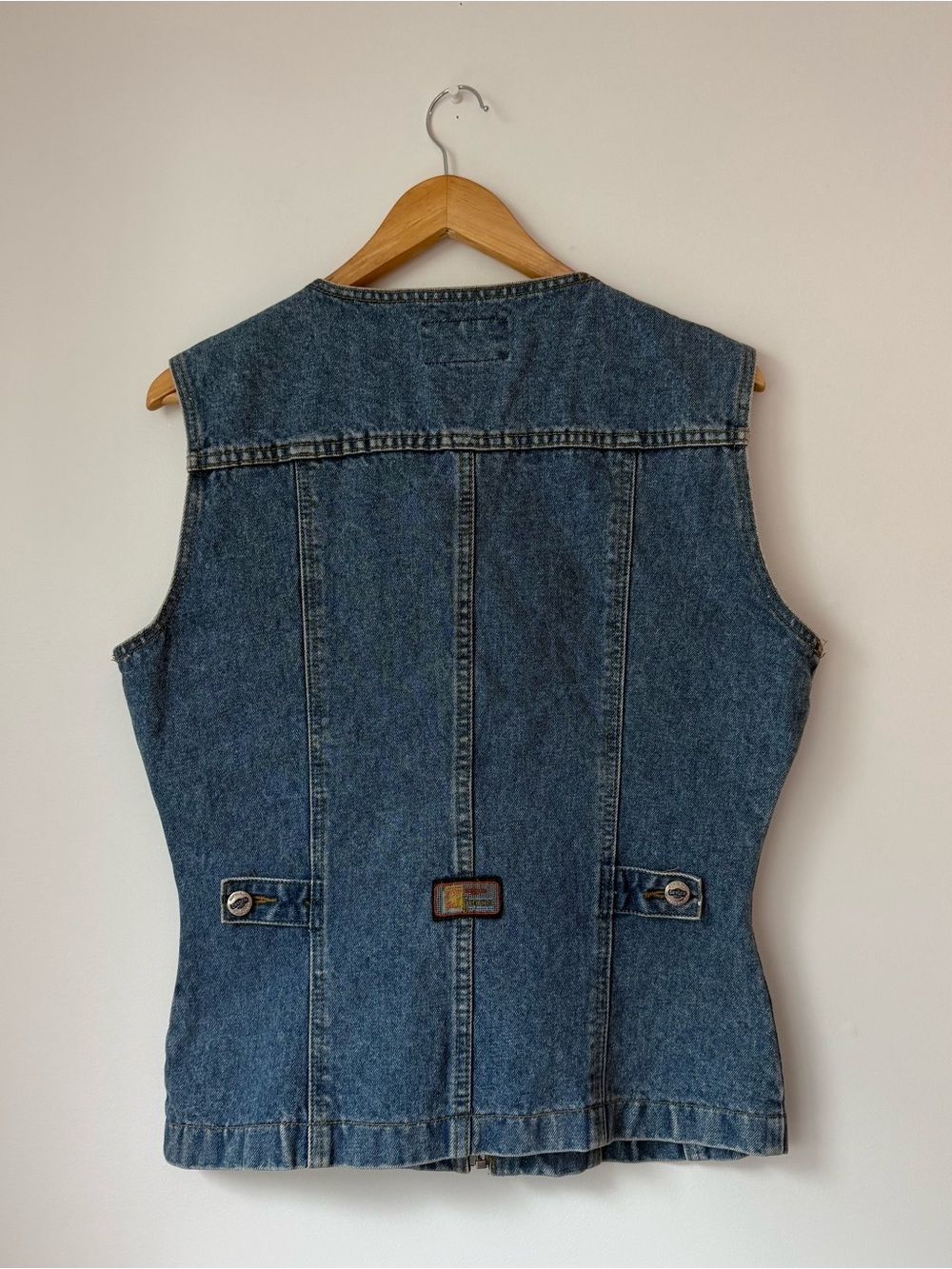 Vintage 90s Women’s Oxygen Denim Vest Zip Up Fitted Sleeveless Top XL - Picture 3 of 15